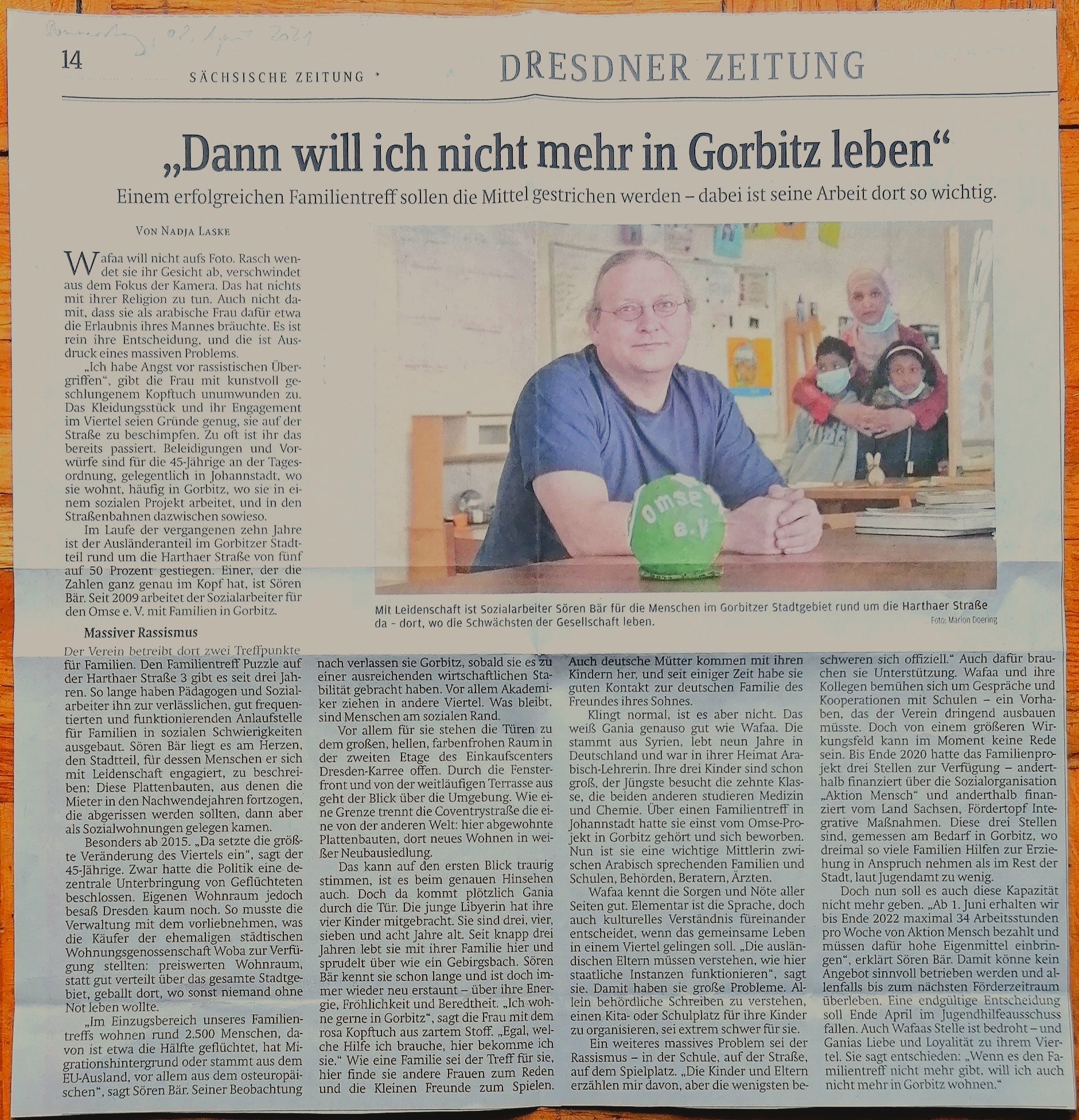 Zeitungsartikel der Sächsischen Zeitung vom 8. April 2021